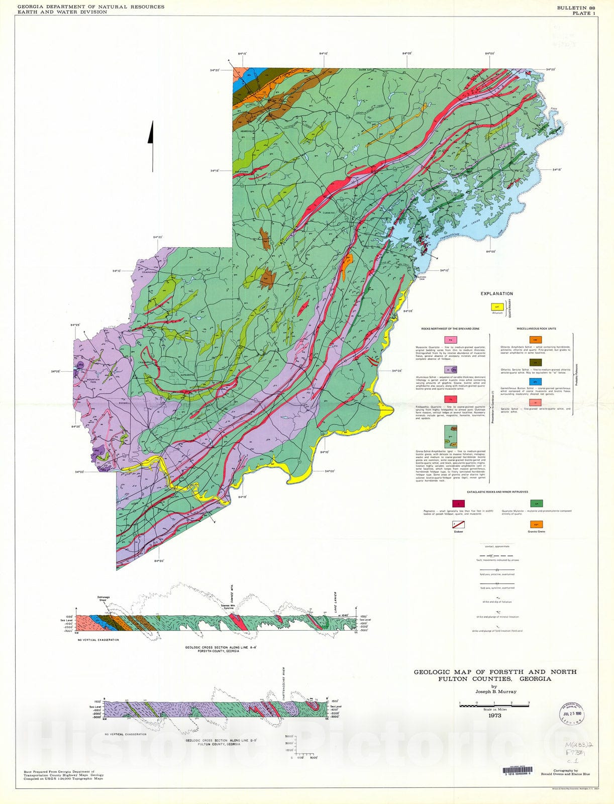 Map : Geologic map of Forsyth and north Fulton Counties, Georgia, 1973 Cartography Wall Art :