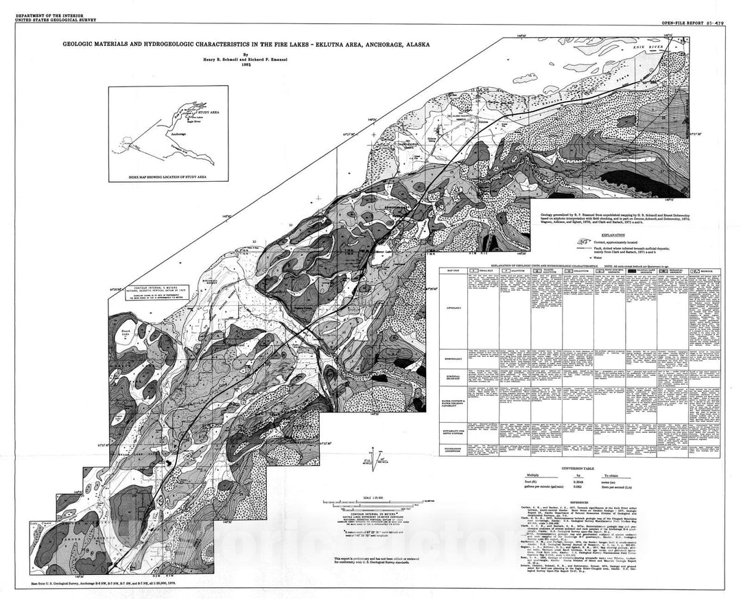 Map : Geologic materials and hydrogeologic characteristics in the Fire Lakes - Elutna area, Anchorage, Alaska, 1983 Cartography Wall Art :