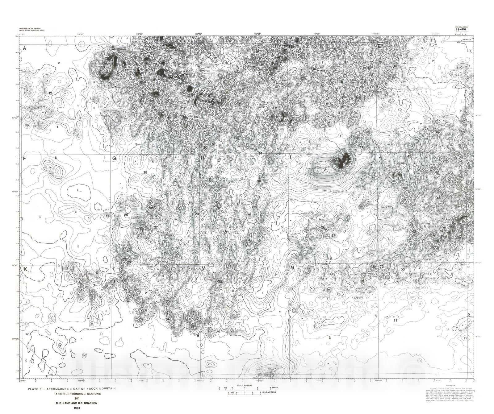 Map : Aeromagnetic map of Yucca Mountain and surrounding regions, southwest Nevada, 1983 Cartography Wall Art :