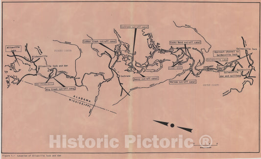 Map : Preliminary stage-discharge relations for Tombigee River at Aliceville Lock and Dam, Near Pickensville, Alabama, 1983 Cartography Wall Art :