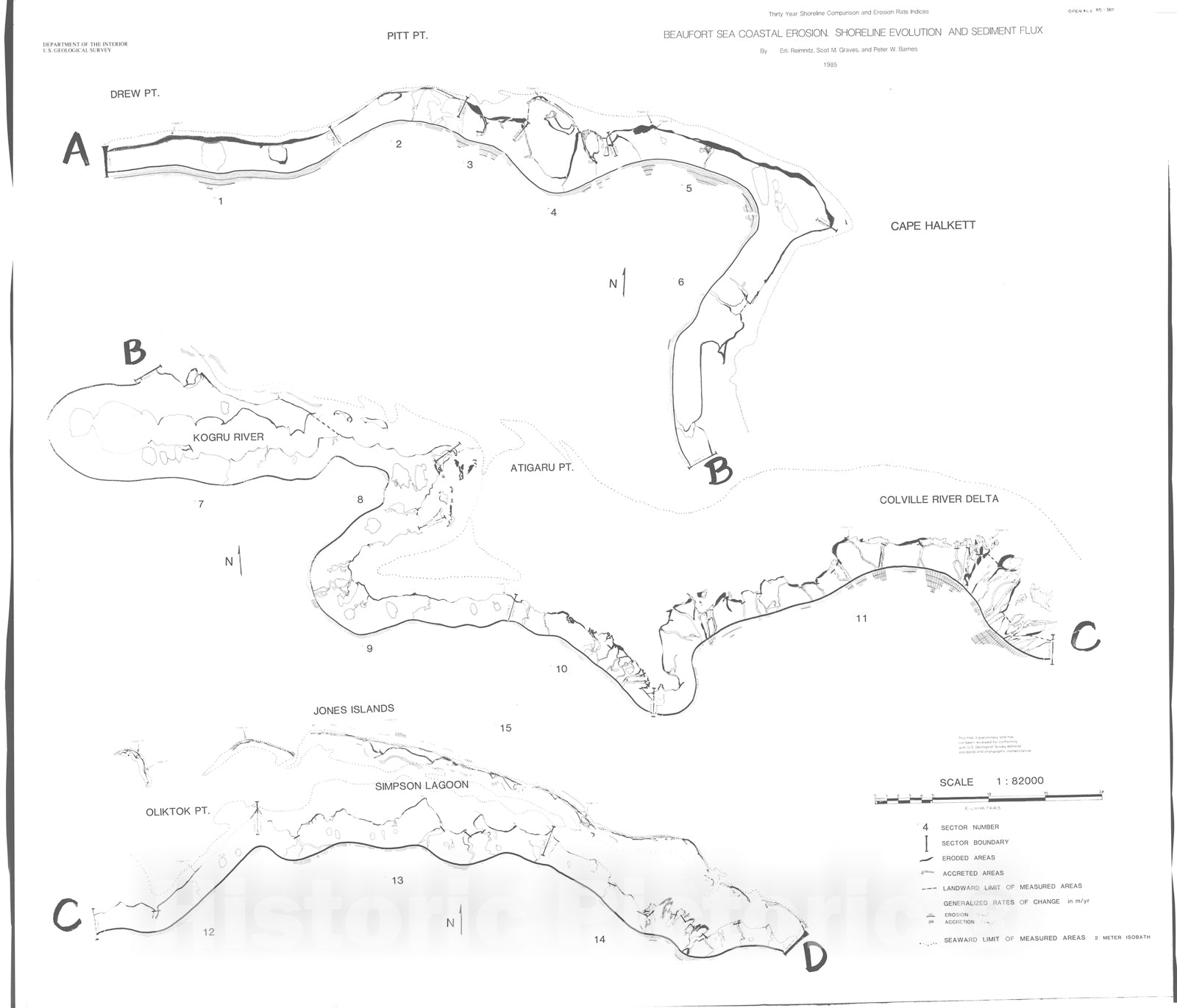 Map : Beaufort Sea coastal erosion, shoreline evolution, and sediment flux, 1985 Cartography Wall Art :