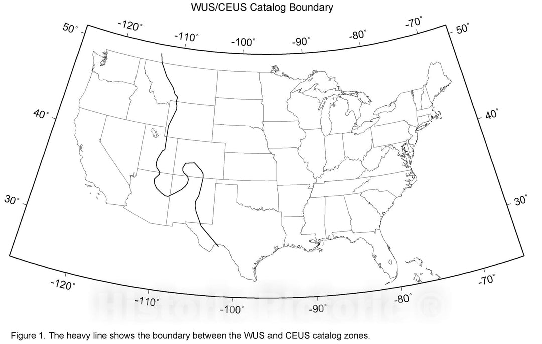 Map : Preparation of earthquake catalogs for the National Seismic-Hazard Maps:  contiguous forty-eight states, 1997 Cartography Wall Art :