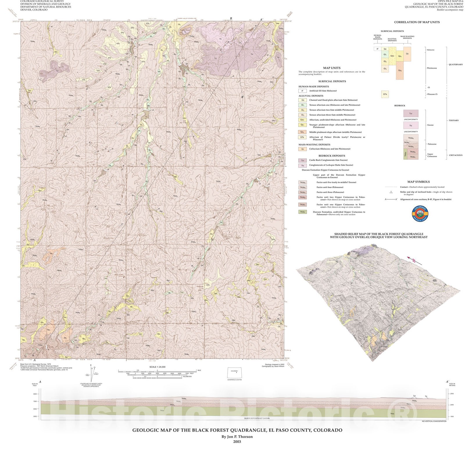 Map : Geologic Map of the Black Forest Quadrangle, El Paso County, Colorado, 2003 Cartography Wall Art :