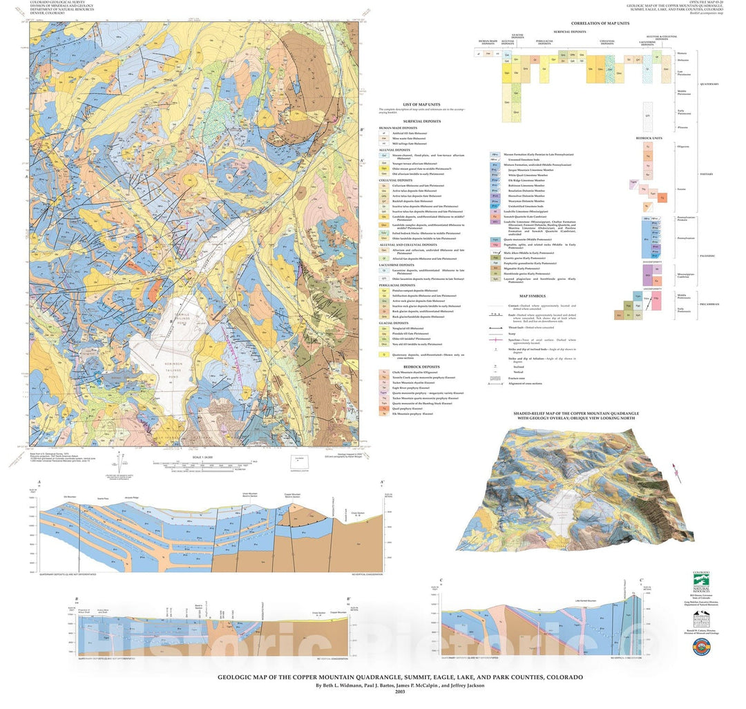 Map : Geologic Map of the Copper Mountain Quadrangle, Summit, Eagle, Lake, and Park Counties, Colorado, 2004 Cartography Wall Art :