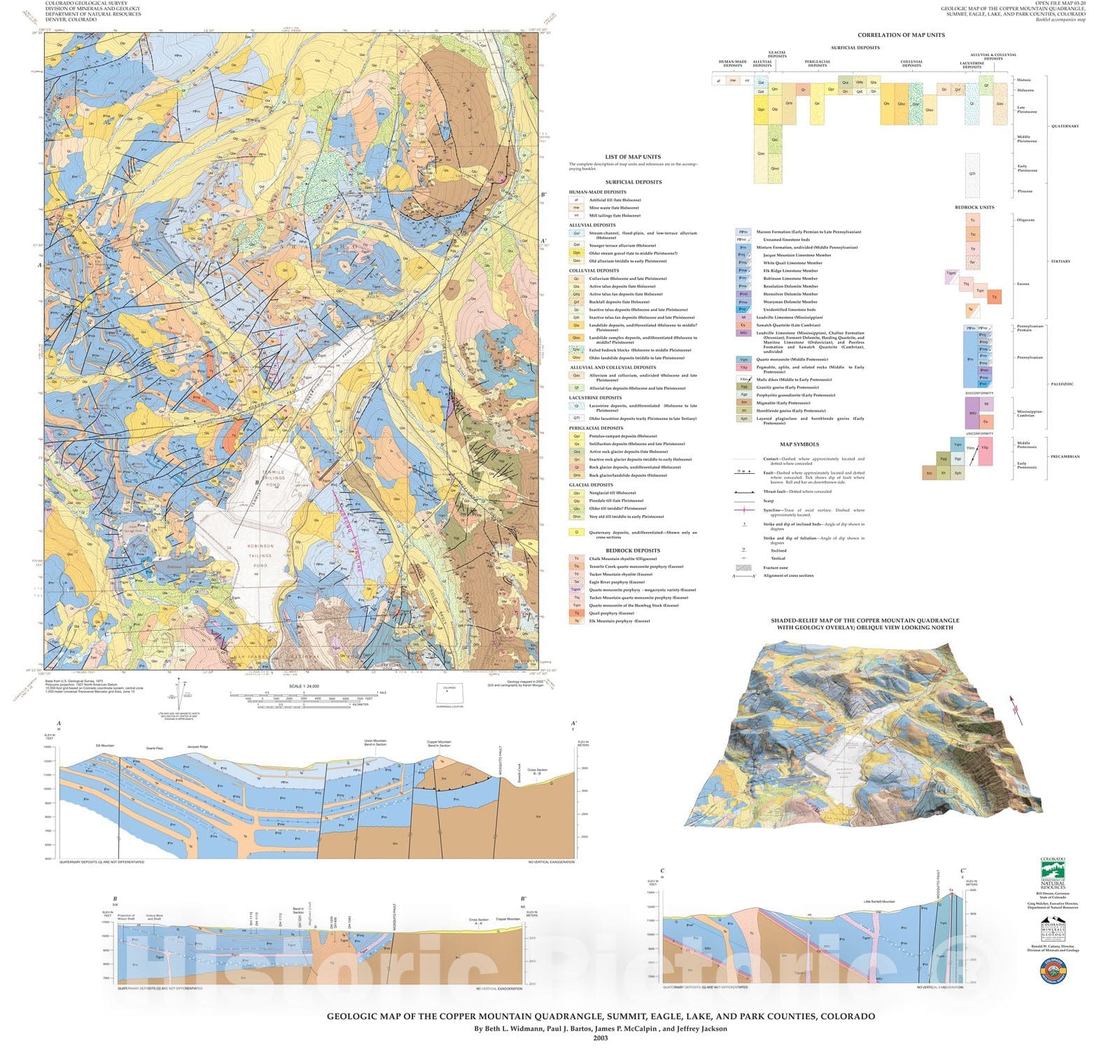 Map : Geologic Map of the Copper Mountain Quadrangle, Summit, Eagle, Lake, and Park Counties, Colorado, 2004 Cartography Wall Art :
