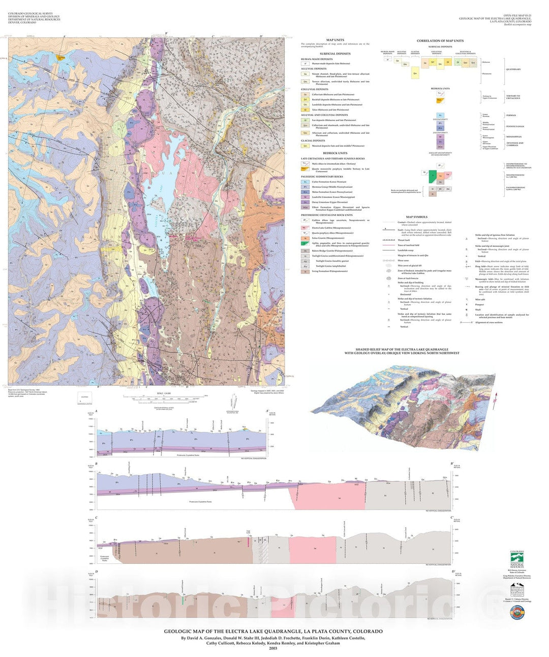 Map : Geologic Map of the Electra Lake Quadrangle, La Plata County, Colorado, 2004 Cartography Wall Art :