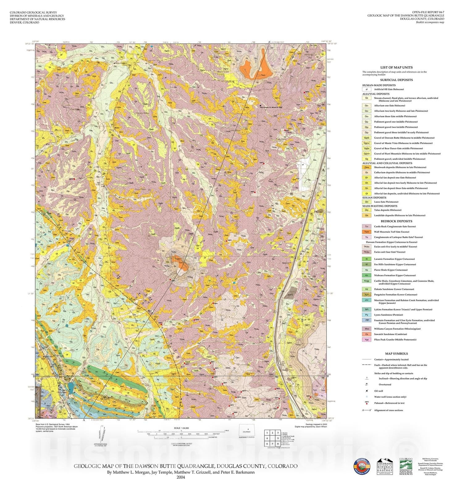 Map : Geologic Map of the Dawson Butte Quadrangle, Douglas County, Colorado, 2005 Cartography Wall Art :