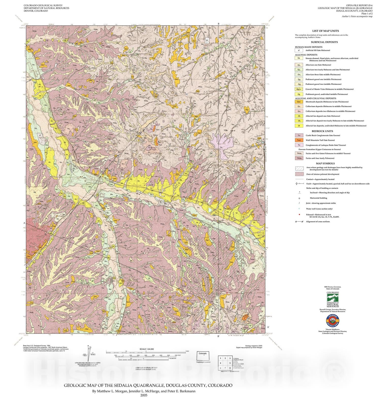 Map : Geologic Map of the Sedalia Quadrangle, Douglas County, Colorado, 2005 Cartography Wall Art :