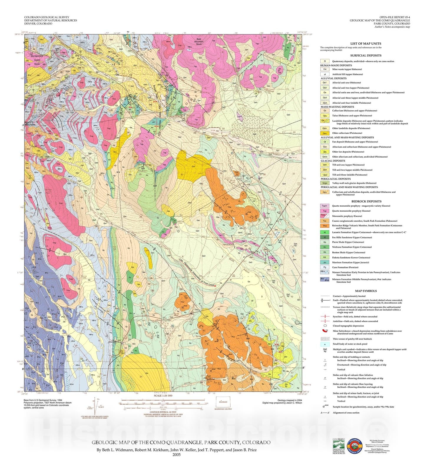 Map : Geologic Map of the Como Quadrangle, Park County, Colorado, 2006 Cartography Wall Art :