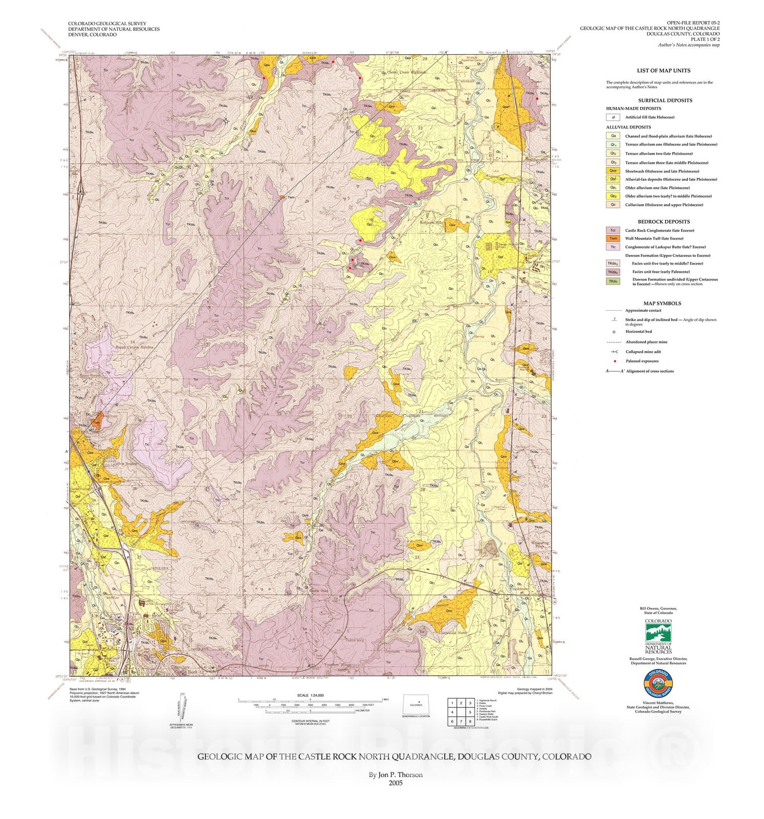 Map : Geologic Map of the Castle Rock North Quadrangle, Douglas County, Colorado, 2005 Cartography Wall Art :