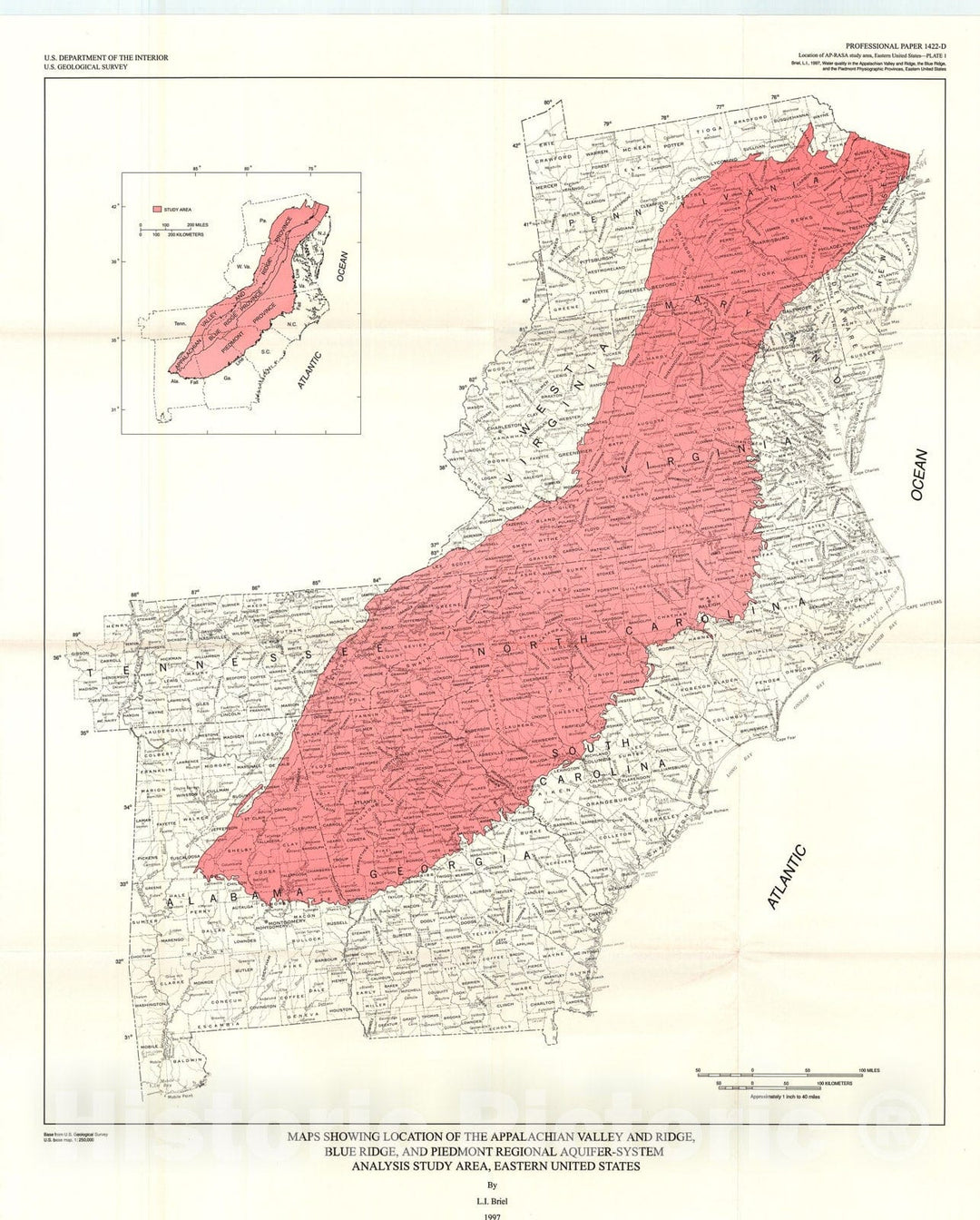 Map : Water quality in the Appalachian Valley and Ridge, the Blue Ridge, and the Piedmont physiographic provinces, eastern United States, 1997 Cartography Wall Art :