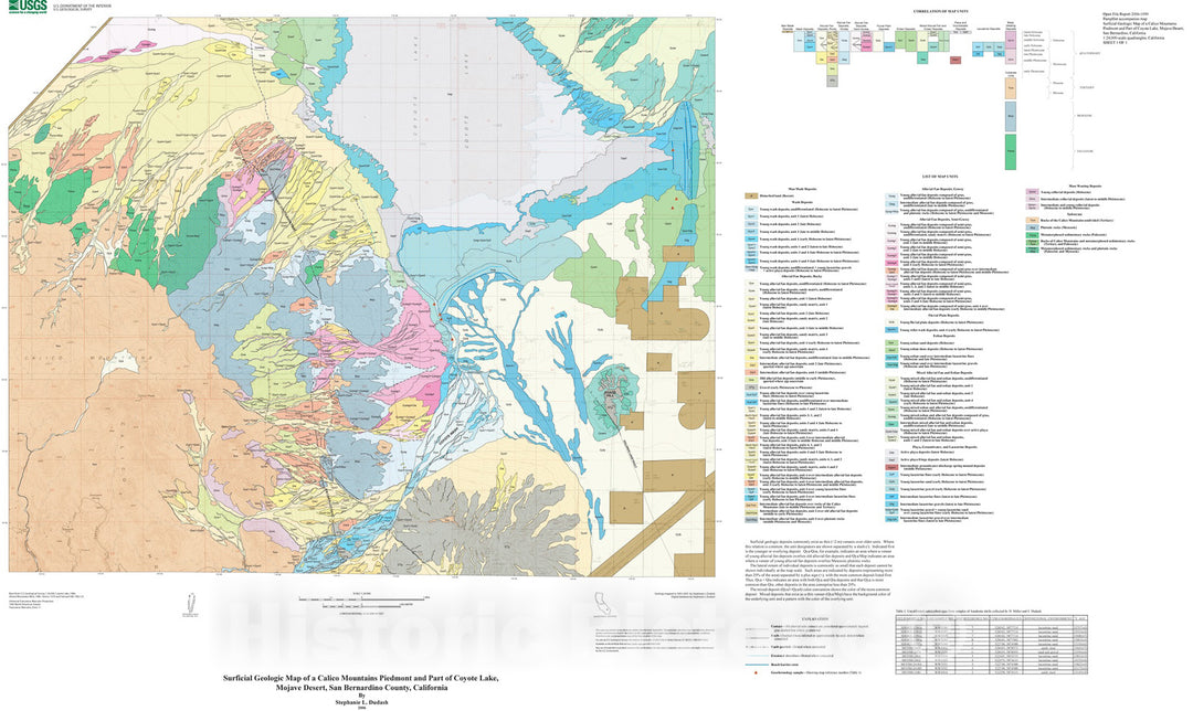 Map : Preliminary surficial geologic map of a Calico Mountains Piedmont and part of Coyote Lake, Mojave Desert, San Bernardino County, California, 2006 Cartography Wall Art :