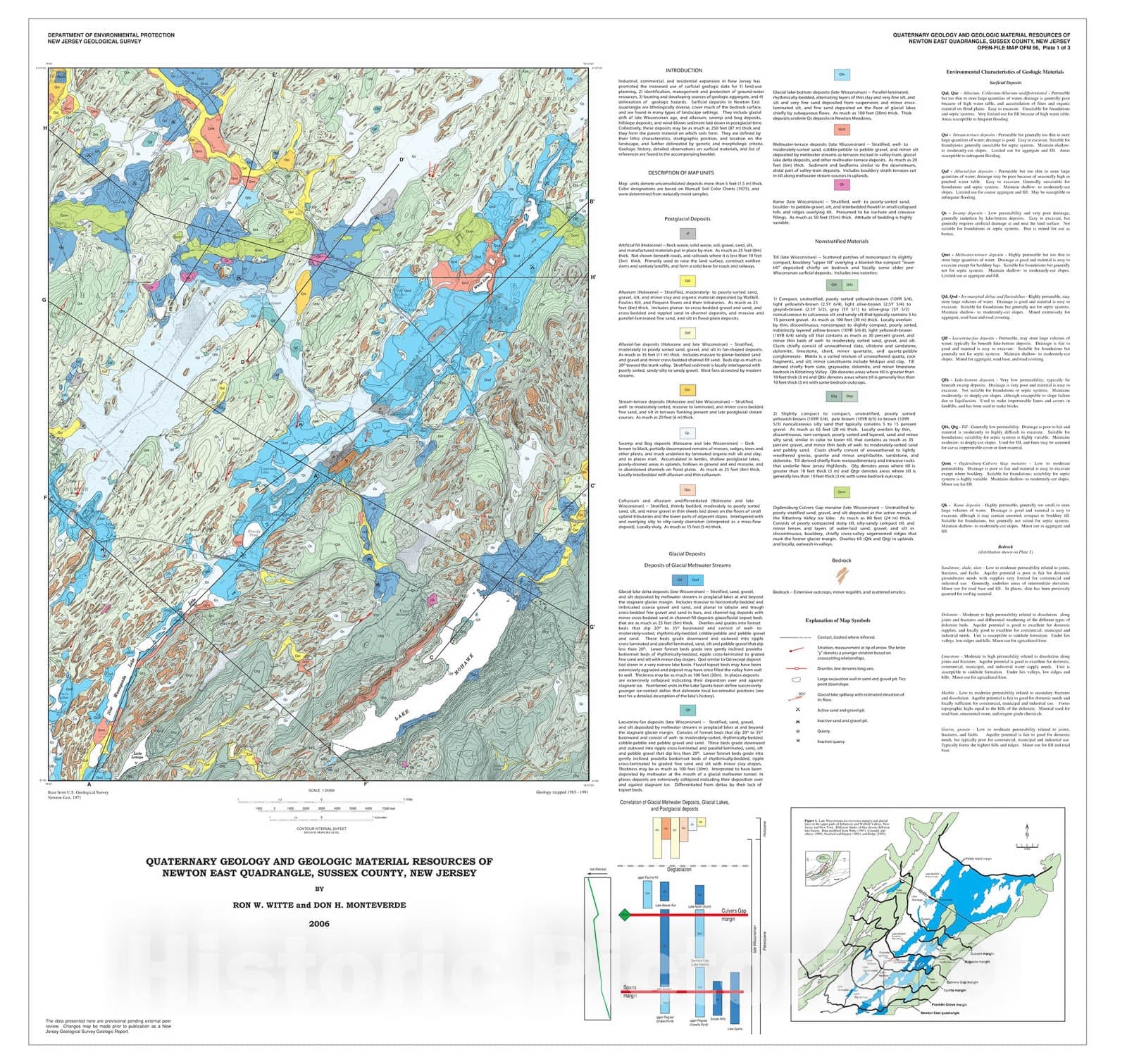 Map : Quaternary geology and geologic material resources of Newton East quadrangle, Sussex County, New Jersey, 2006 Cartography Wall Art :
