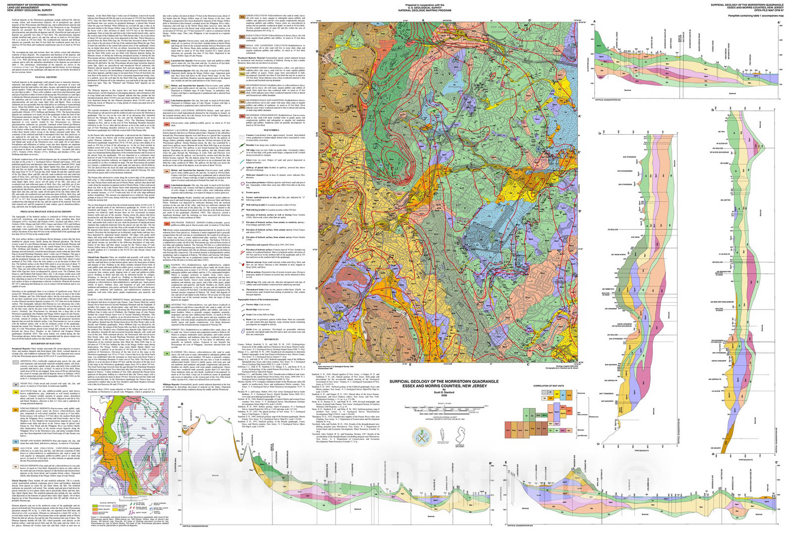 Map : Surficial geology of the Morristown quadrangle, Essex and Morris counties, New Jersey, 2006 Cartography Wall Art :