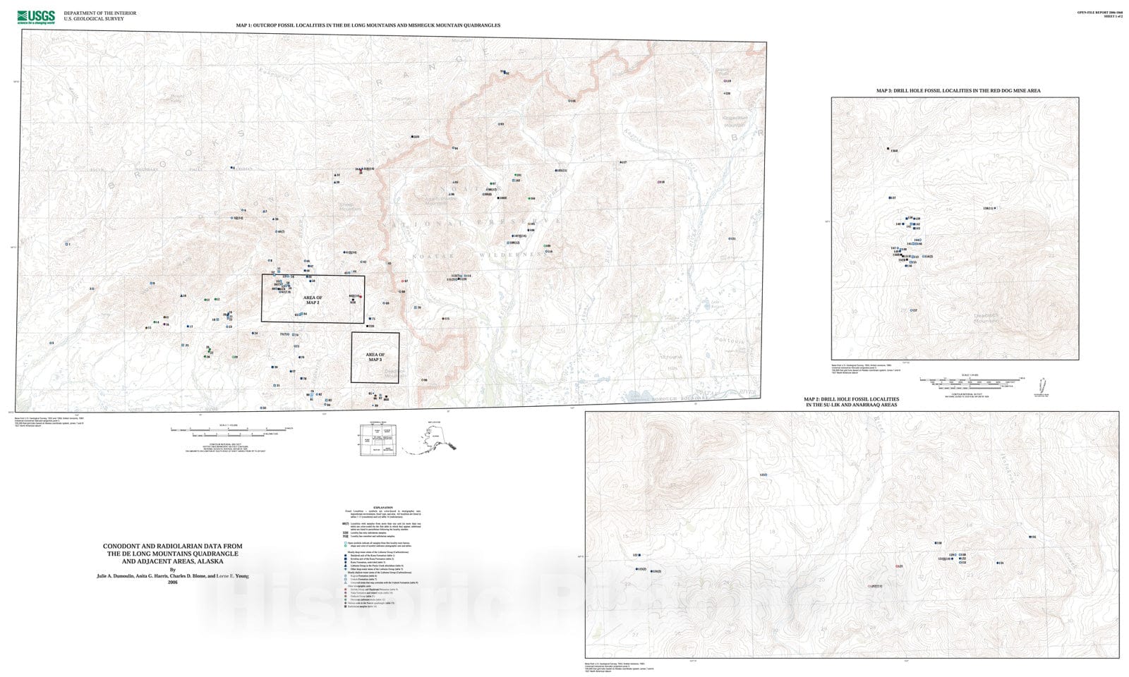Map : Conodont and radiolarian data from the De Long Mountains quadrangle and adjacent areas, northern Alaska, 2006 Cartography Wall Art :