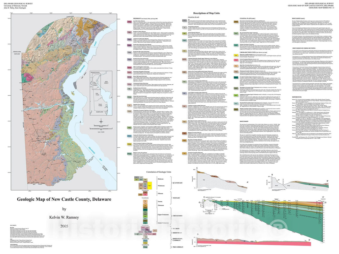 Map : Geologic map of New Castle County, Delaware, 2005 Cartography Wall Art :