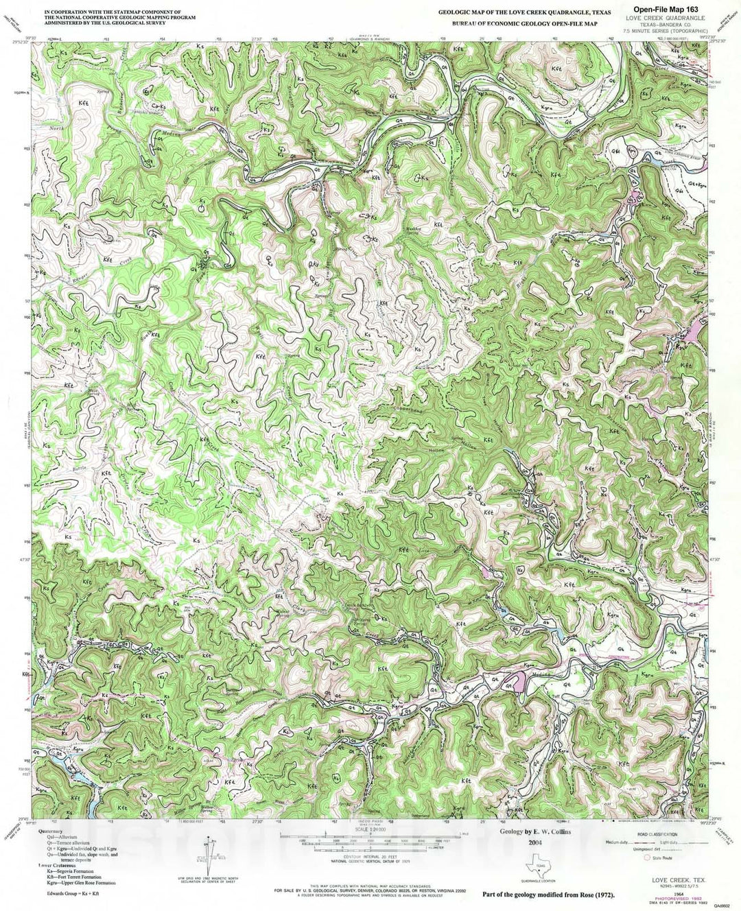 Map : Geologic map of the Love Creek quadrangle, Texas, 2004 Cartography Wall Art :
