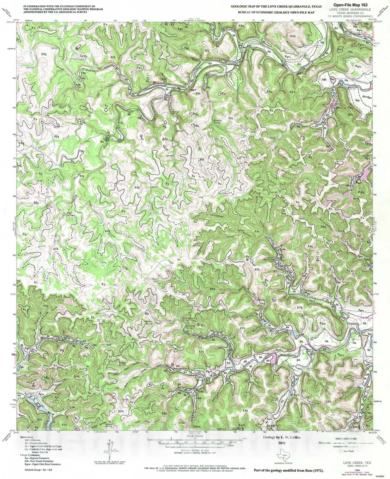 Map : Geologic map of the Love Creek quadrangle, Texas, 2004 Cartography Wall Art :