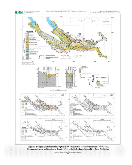 Map : Hydrogeologic framework of sedimentary deposits in six structural basins, Yakima River Basin, Washington, 2006 Cartography Wall Art :