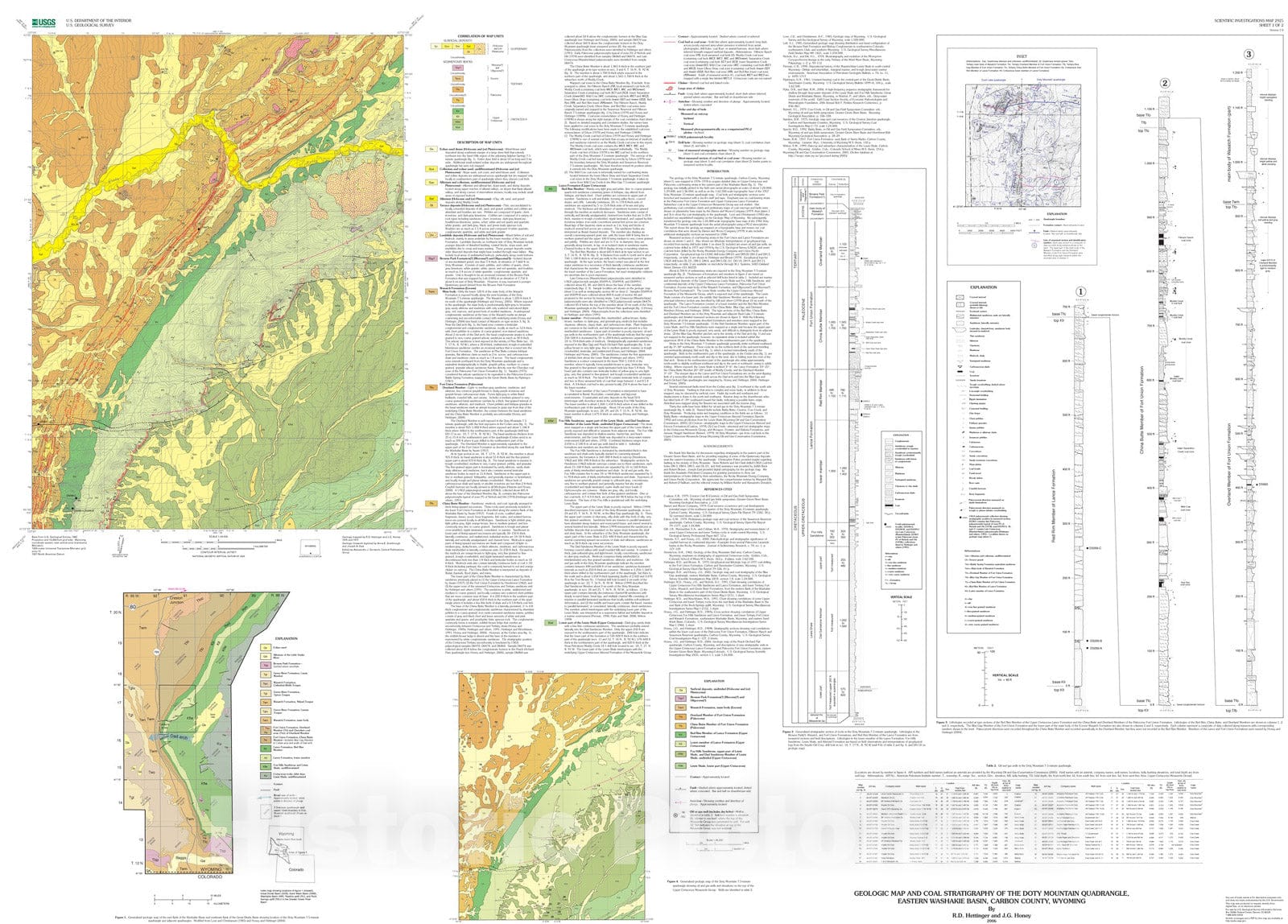 Map : Geologic map and coal stratigraphy of the Doty Mountain quadrangle, eastern Washakie Basin, Carbon County, Wyoming, 2006 Cartography Wall Art :