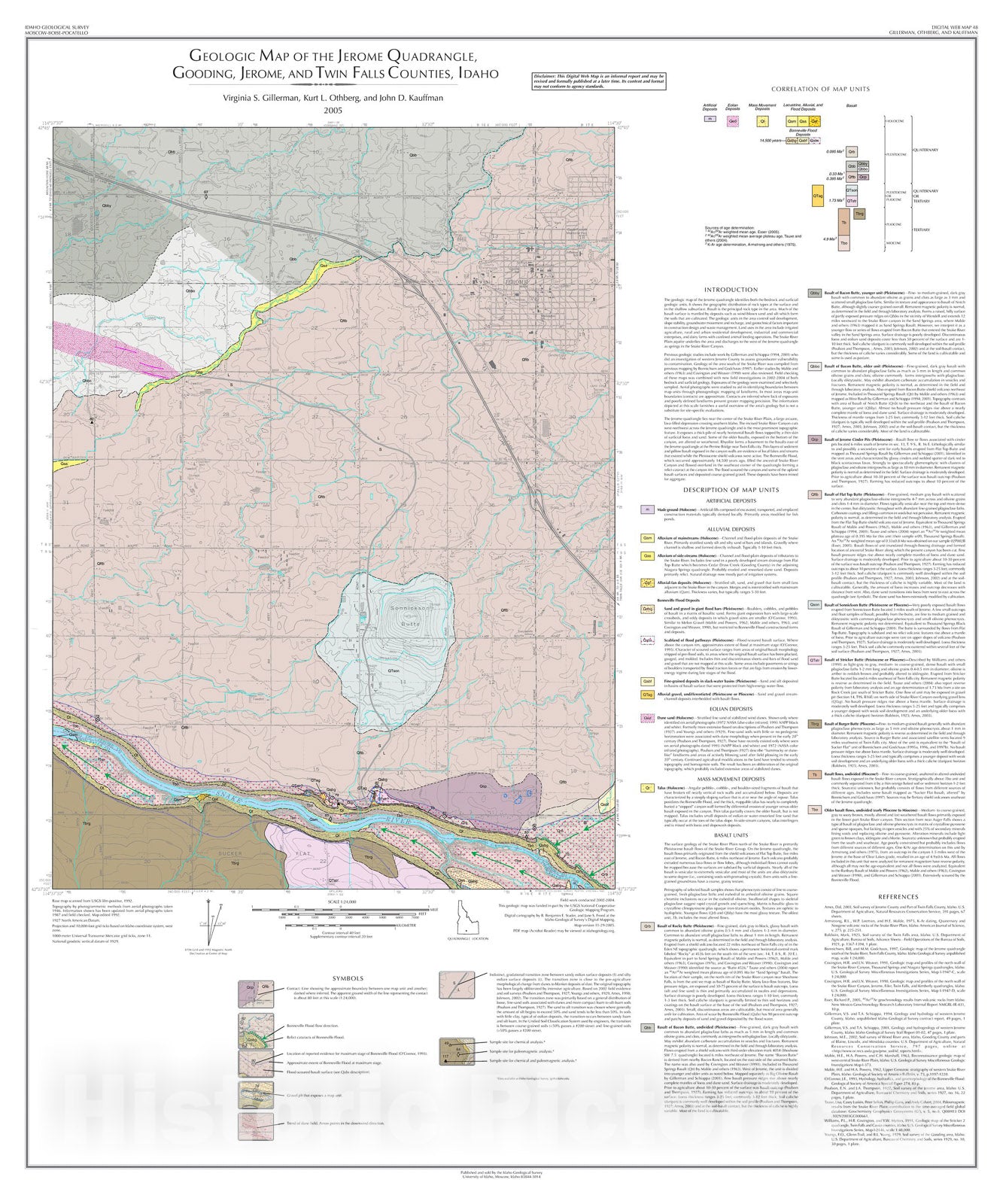 Map : Geologic Map of the Jerome Quadrangle, Jerome and Twin Falls Counties, Idaho, 2005 Cartography Wall Art :