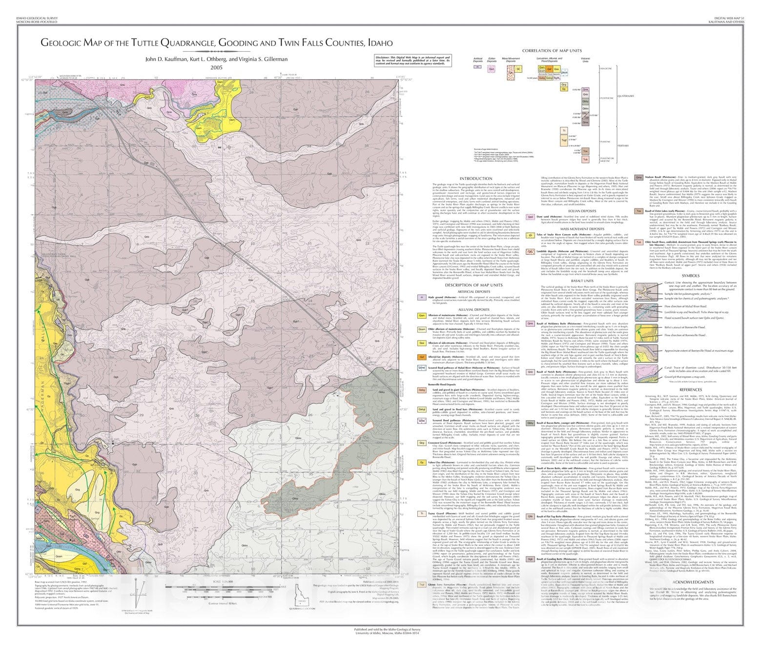 Map : Geologic Map of the Tuttle Quadrangle, Gooding and Twin Falls Counties, Idaho, 2005 Cartography Wall Art :