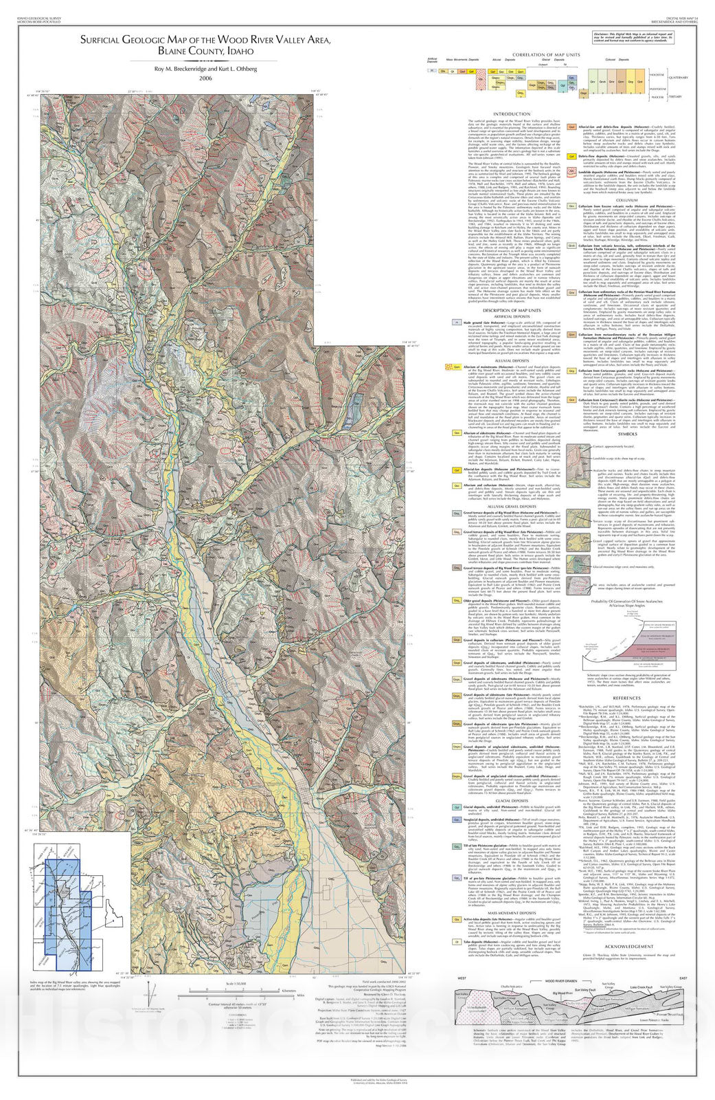 Map : Surficial Geologic Map of the Wood River Valley Area, Blaine County, Idaho, 2006 Cartography Wall Art :
