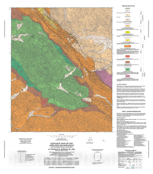 Map : Geologic map of the Adelaida quadrangle, San Luis Obispo County, California, 2006 Cartography Wall Art :