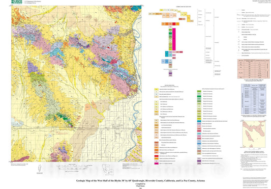 Map : Geologic map of the west half of the Blythe 30' by 60' quadrangle, Riverside County, California and La Paz County, Arizona, 2006 Cartography Wall Art :