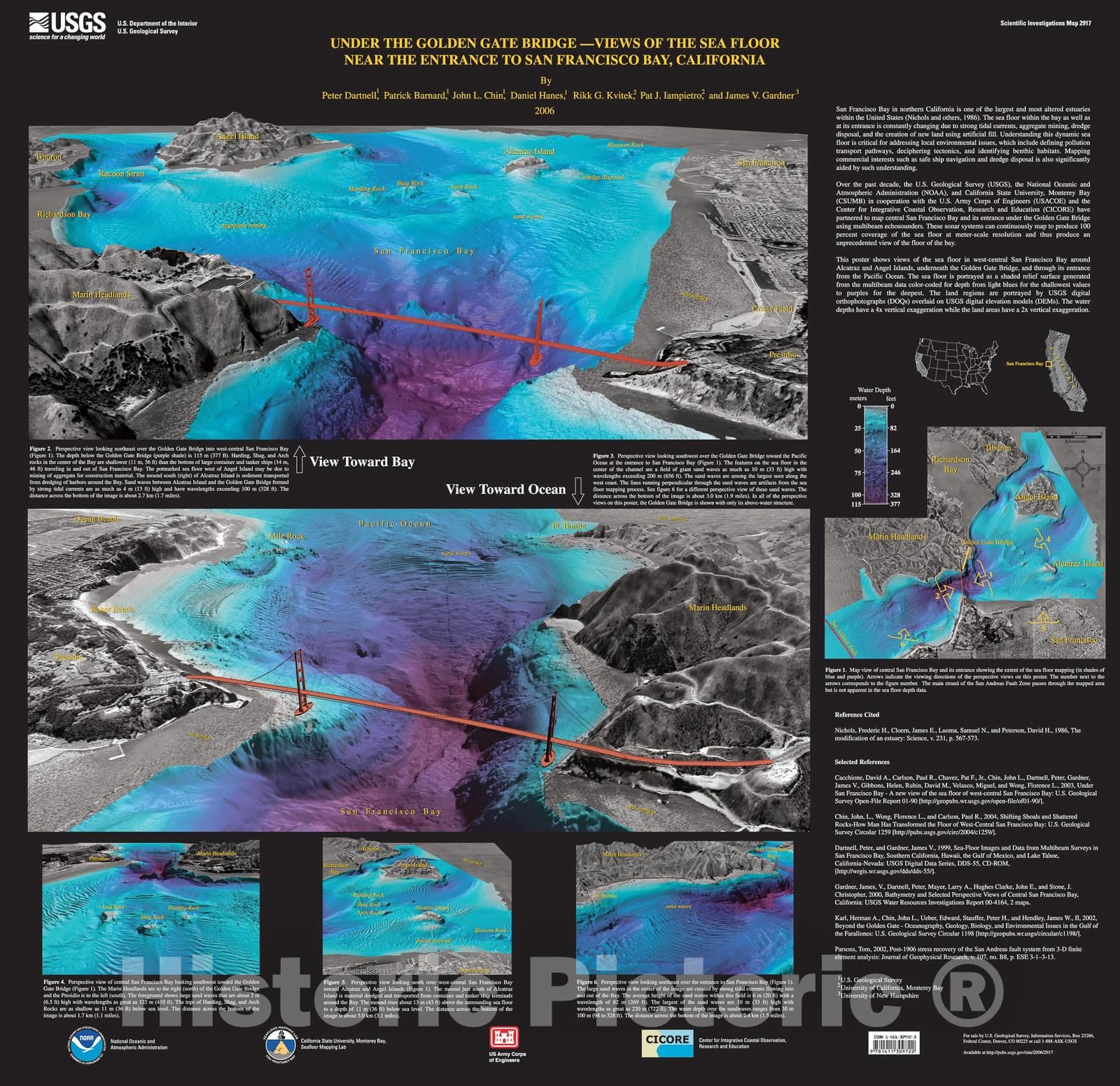 Map : Under the Golden Gate Bridge - views of the sea floor near the entrance to San Francisco Bay, California, 2006 Cartography Wall Art :