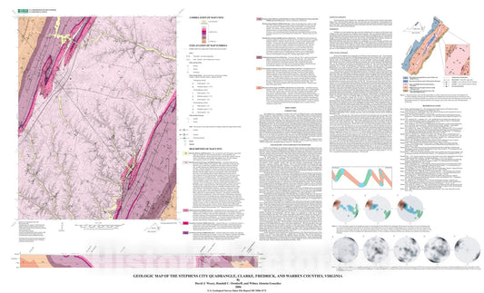 Map : Geologic map of the Stephens City quadrangle, Clark, Frederick, and Warren Counties, Virginia, 2006 Cartography Wall Art :