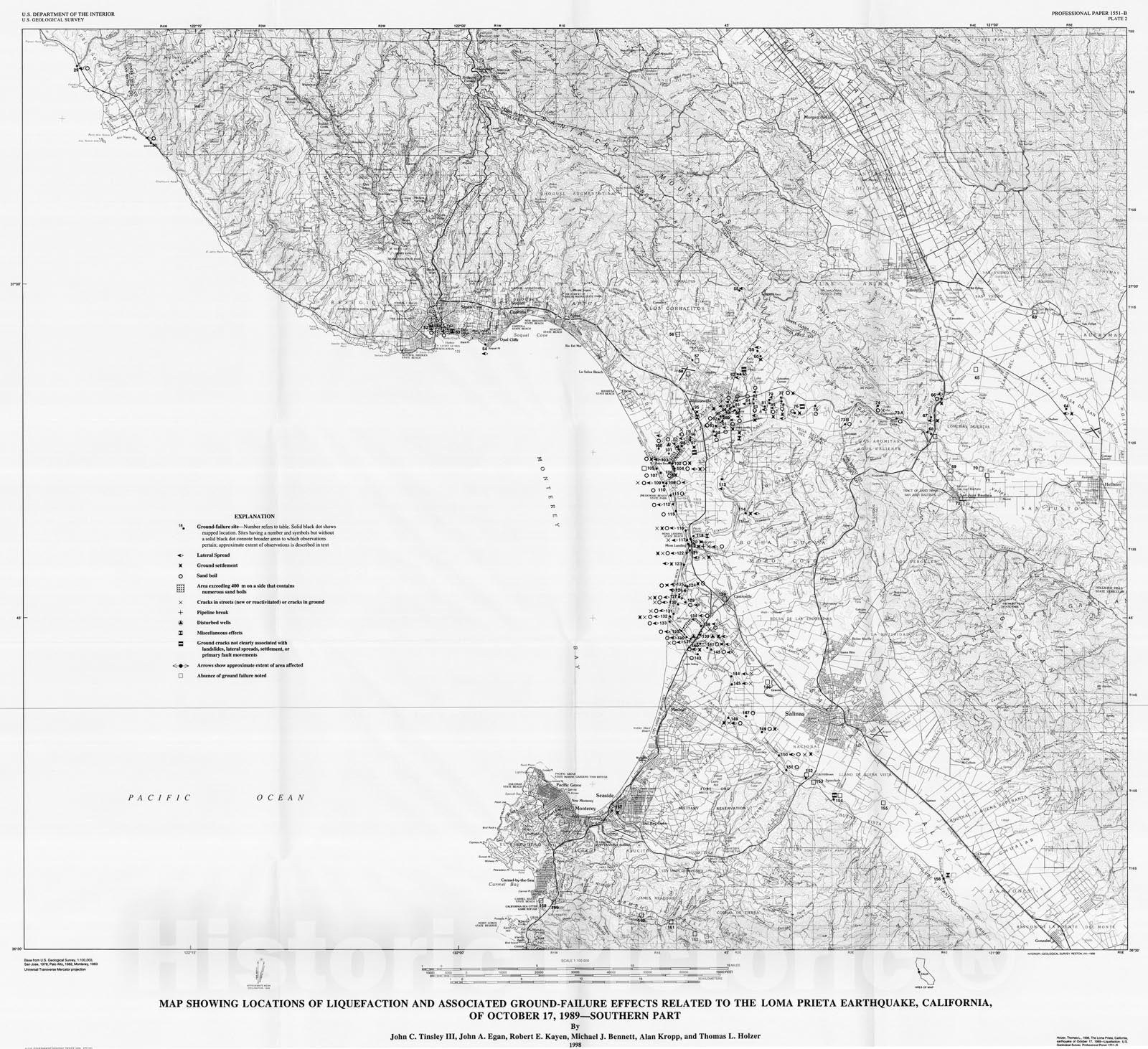 Map : Maps and descriptions of liquefaction and associated effects: Map showing locations of liquefaction and associated ground-failure, 1998 Cartography Wall Art :