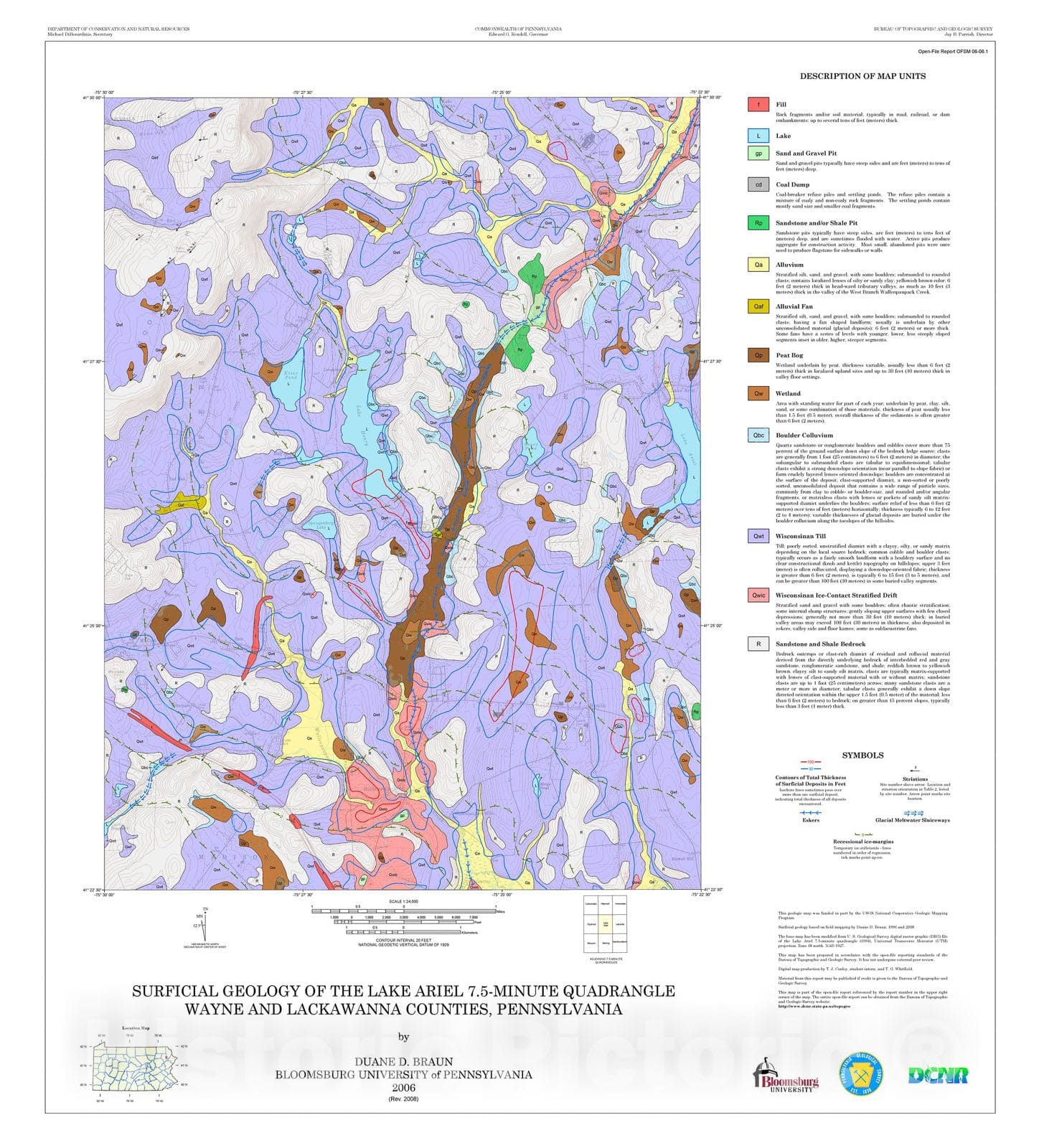 Map : Surficial geology of the Lake Ariel 7.5-minute quadrangle, Wayne and Lackawanna Counties, Pennsylvania [Revision 1], 2006 Cartography Wall Art :