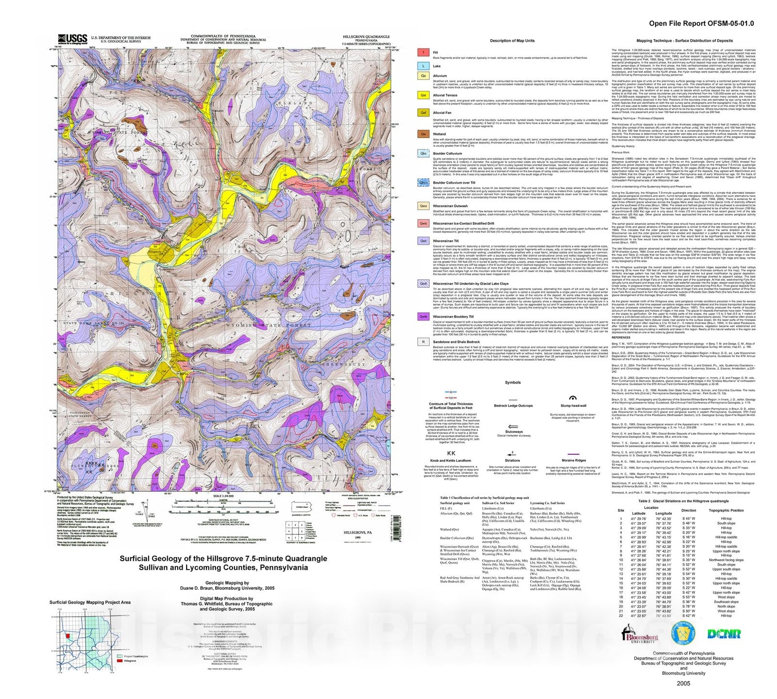 Map : Surficial geology of the Hillsgrove 7.5-minute quadrangle, Sullivan and Lycoming Counties, Pennsylvania, 2005 Cartography Wall Art :