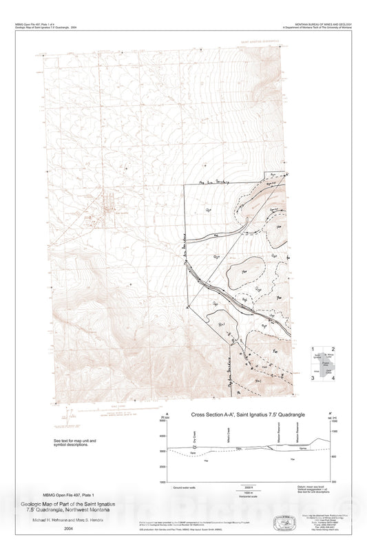Map : Geologic map of parts of the Arlee, St. Ignatius, Gold Creek, and St. Marys Lake 7.5' quadrangles, northwestern Montana, 2004 Cartography Wall Art :