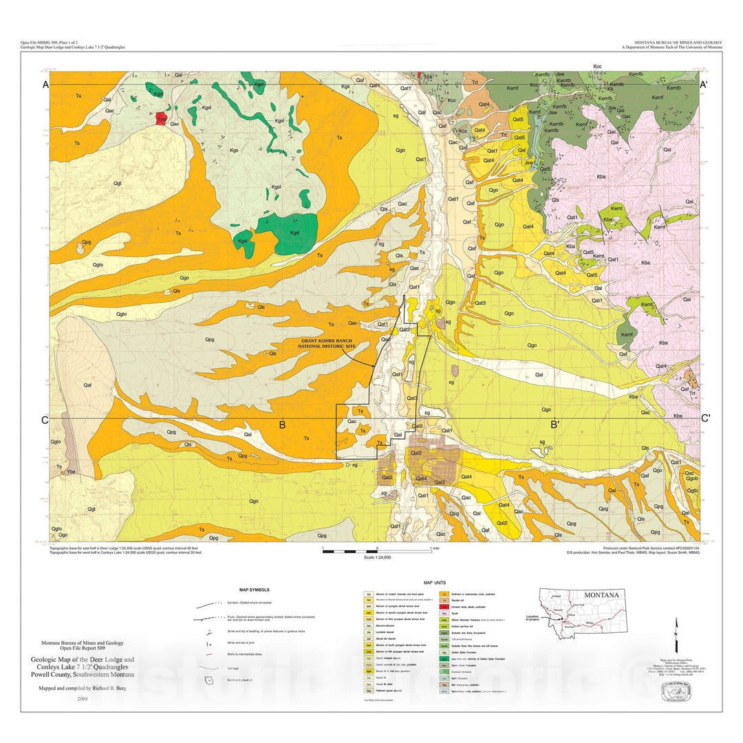 Map : Geologic map of the Deer Lodge and Conley's Lake 7.5' quadrangles, 2004 Cartography Wall Art :