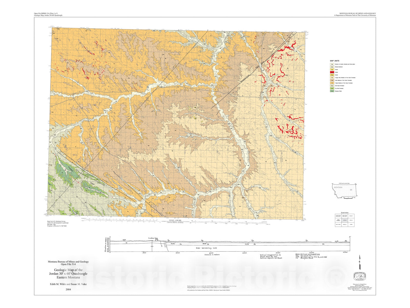 Map : Geologic map of the Jordan 30' x 60' quadrangle, eastern Montana, 2004 Cartography Wall Art :