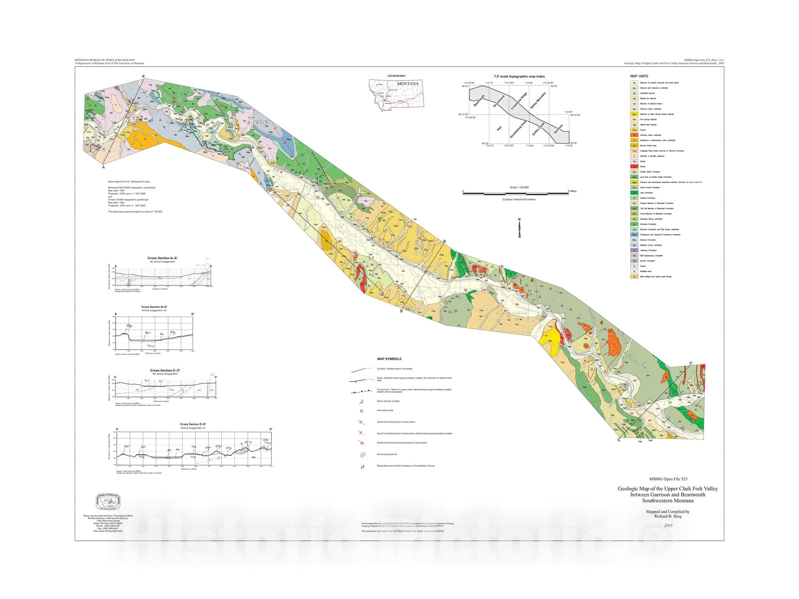 Map : Geologic map of the Upper Clark Fork Valley between Garrison and Bearmouth, southwestern Montana, 2005 Cartography Wall Art :