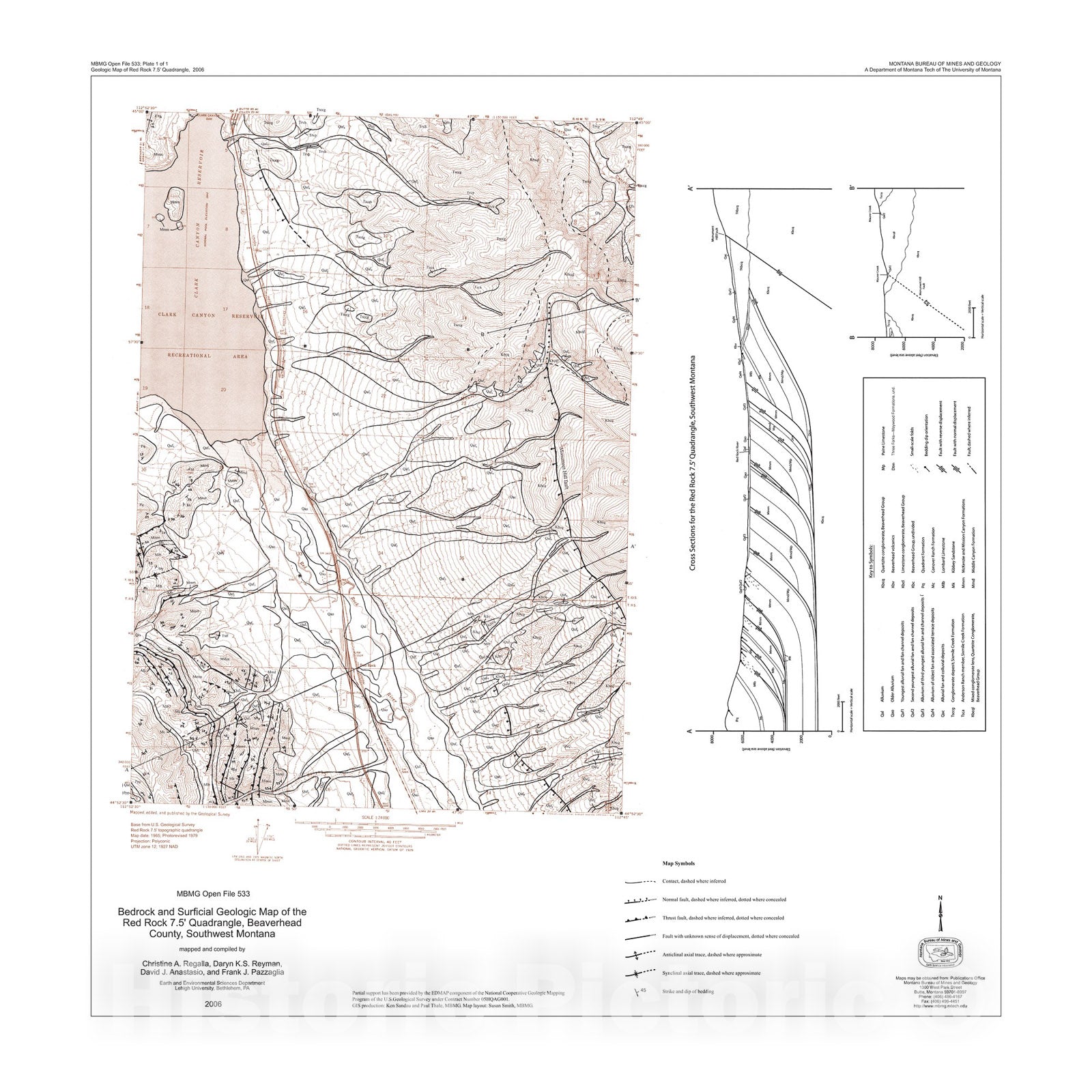 Map : Bedrock and surficial geologic map of the Red Rock 7.5' quadrangle, Beaverhead County, southwestern Montana, 2006 Cartography Wall Art :