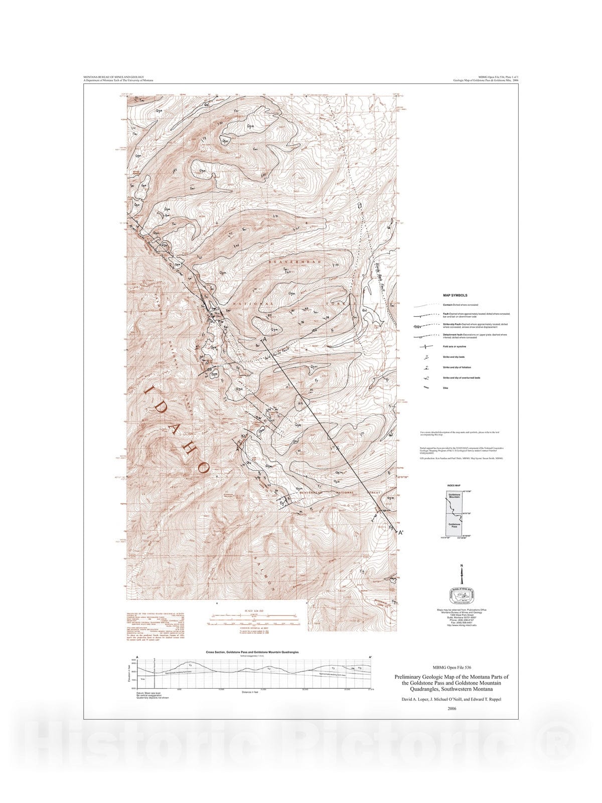 Map : Preliminary geologic map of the Montana Parts of the Goldstone Mountain and Goldstone Pass 7.5' quadrangle, southwestern Montana, 2006 Cartography Wall Art :