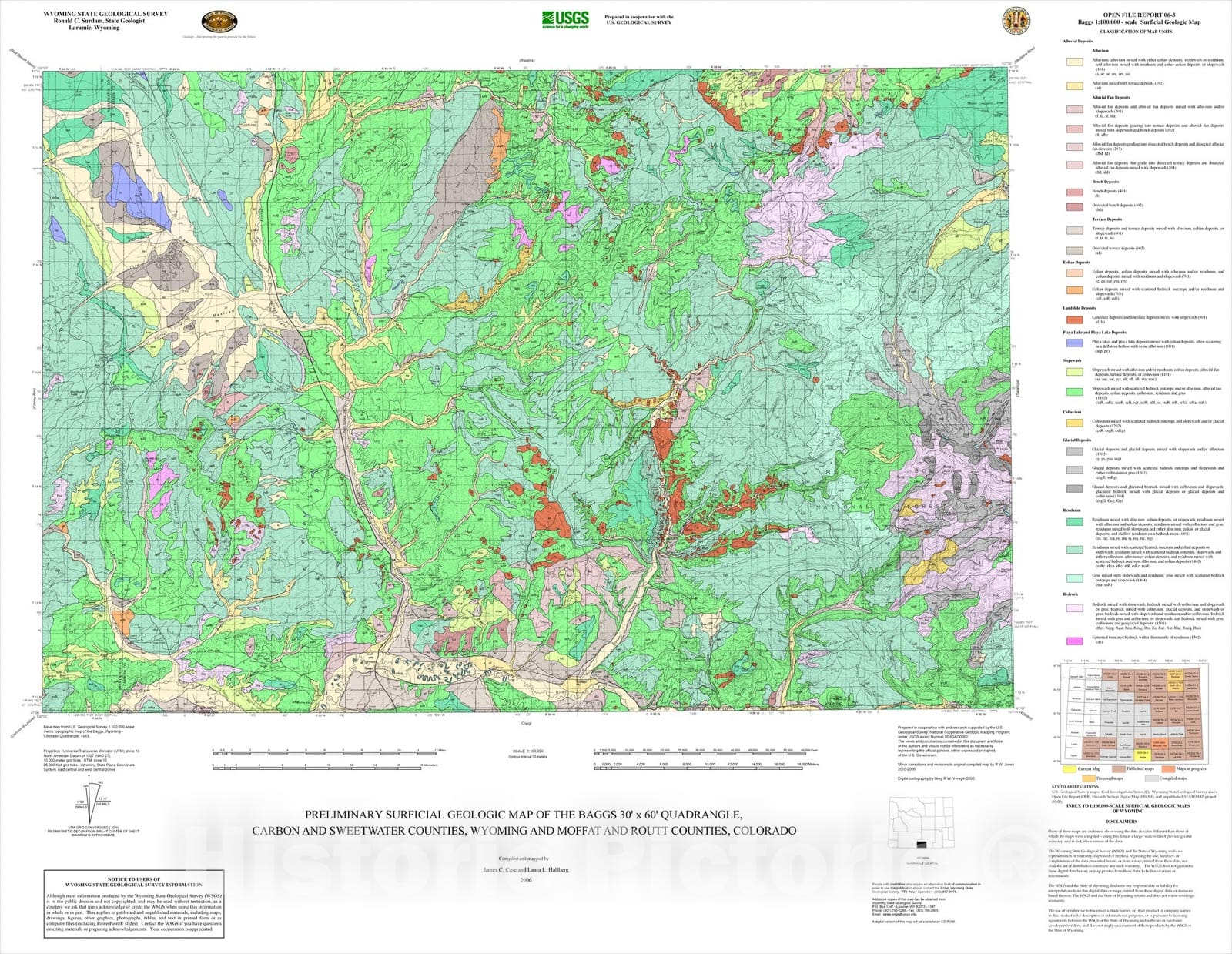 Map : Preliminary surficial geologic map of the Baggs 30' x 60' Quadrangle, 2006 Cartography Wall Art :