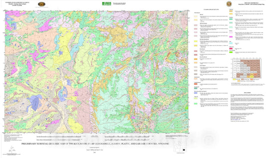 Map : Preliminary surficial geologic map of the Rock River 30' x 60' Quadrangle, 2005 Cartography Wall Art :