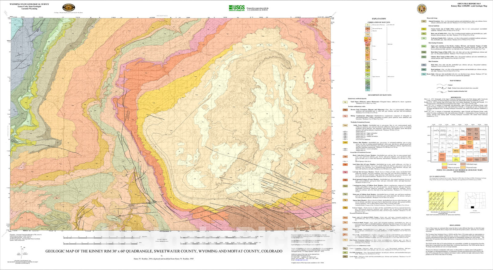 Map : Preliminary geologic map of the Kinney Rim 30' x 60' Quadrangle, 2004 Cartography Wall Art :
