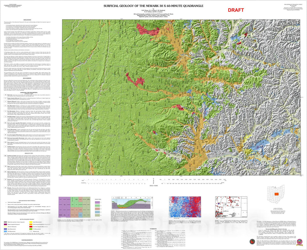 Map : Surficial geology of the Newark thirty x sixty minute quadrangle (revised 2012), 2002 Cartography Wall Art :