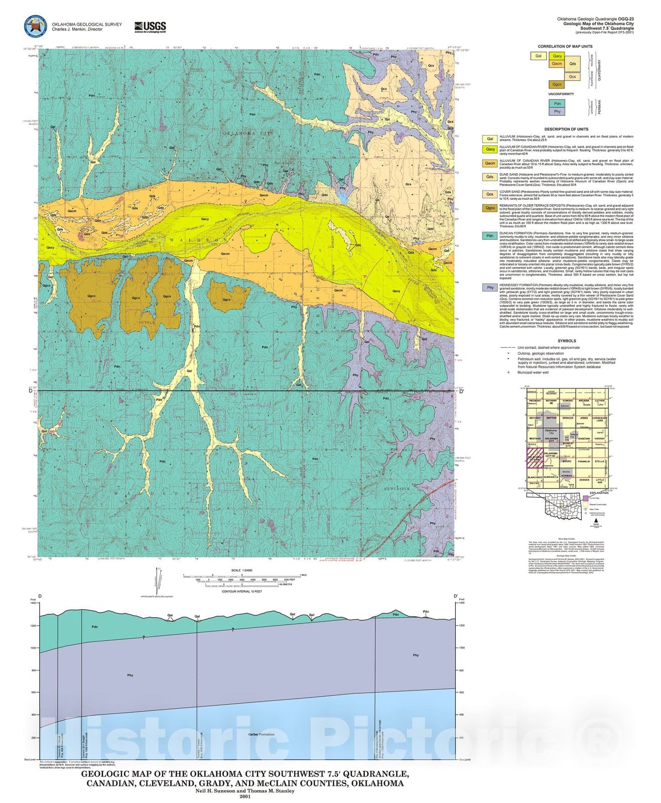 Map : Geologic map of the Oklahoma City SW 7.5' quadrangle, 2001 Cartography Wall Art :