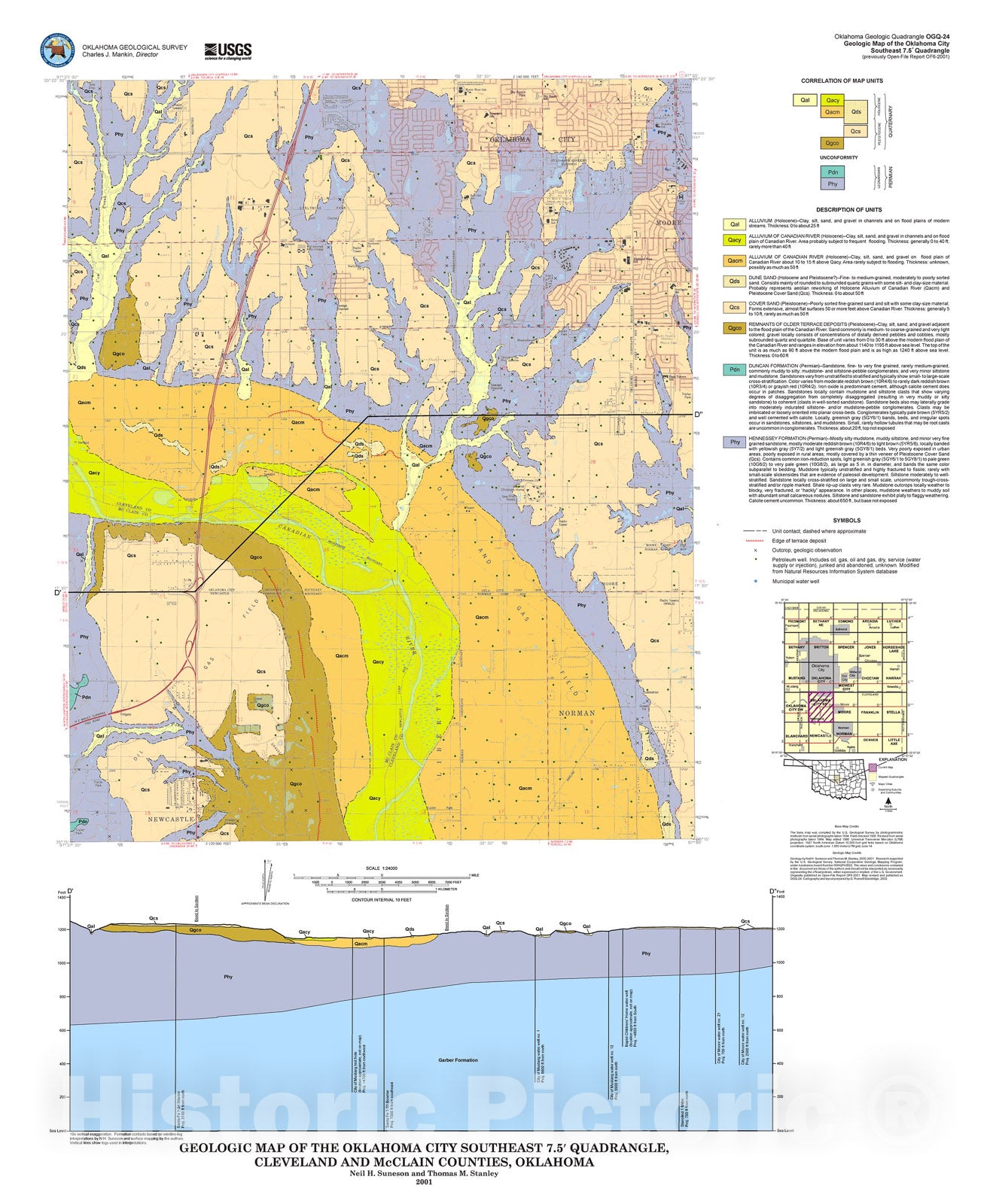 Map : Geologic map of the Oklahoma City SE 7.5' quadrangle, 2001 Cartography Wall Art :