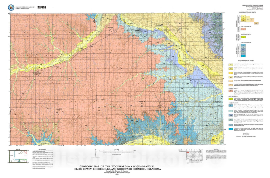 Map : Geologic map of the Woodward 30' x 60' quadrangle, 2003 Cartography Wall Art :