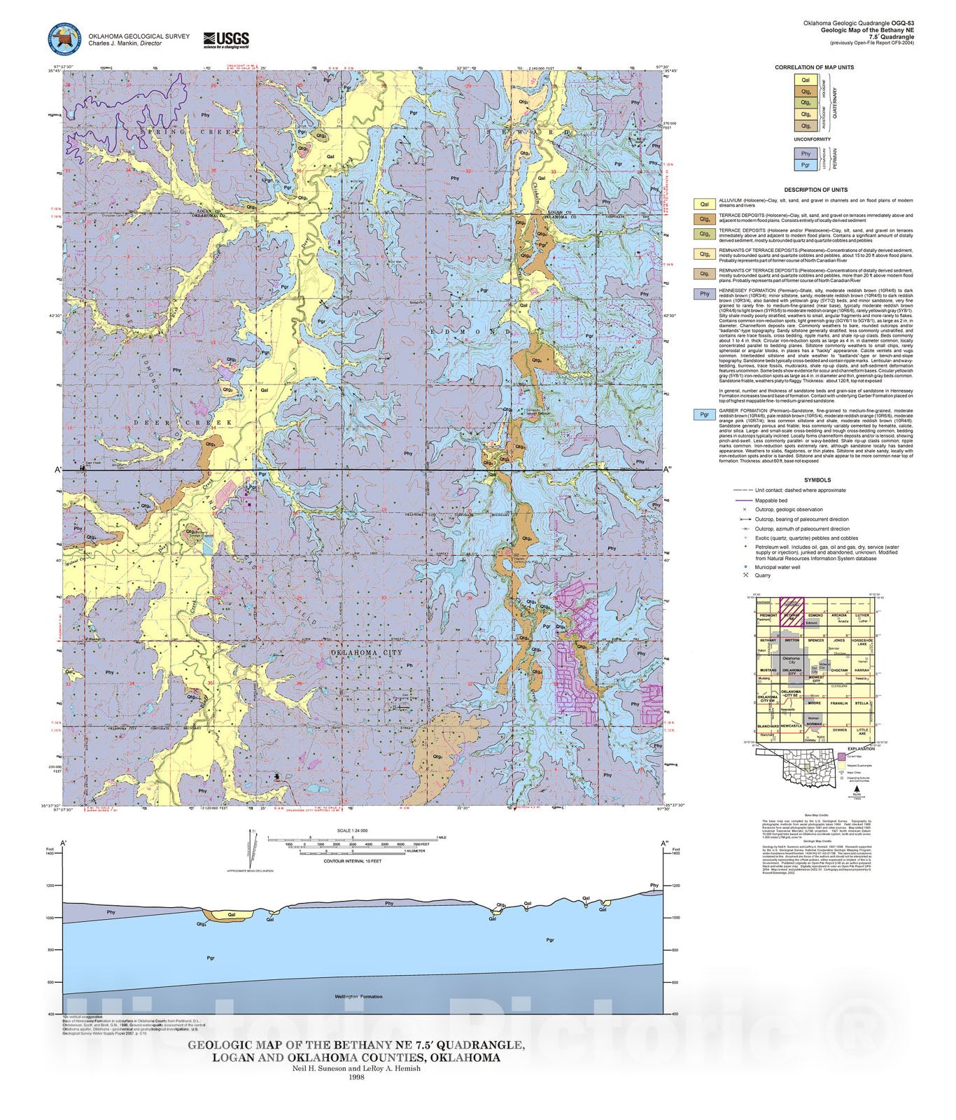 Map : Geologic map of the Bethany NE 7.5' quadrangle, 2004 Cartography Wall Art :