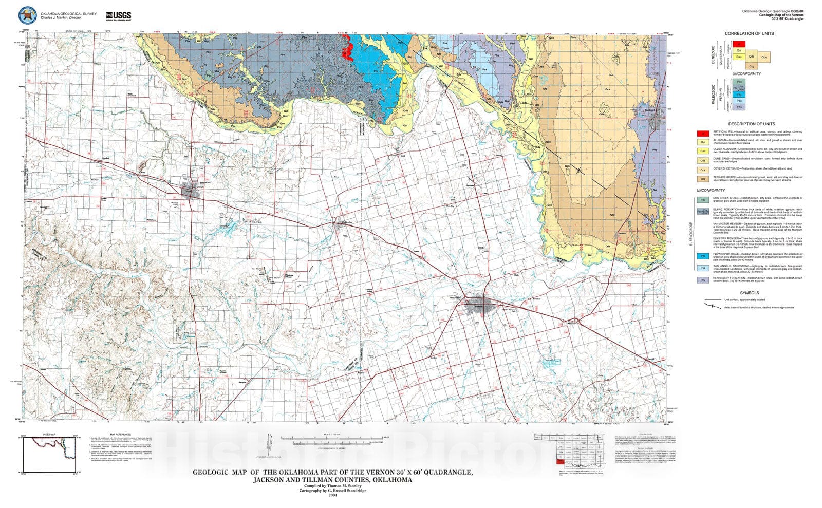 Map : Geologic map of the Oklahoma part of the Vernon 30' x 60' quadrangle, 2005 Cartography Wall Art :