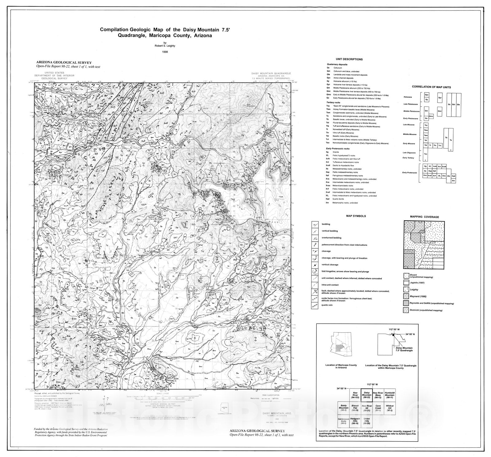 Map : Compilation geologic map of the Daisy Mountain 7.5' quadrangle, Maricopa County, Arizona, 1998 Cartography Wall Art :
